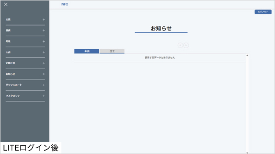 Logicare-LITE ログイン後の画面